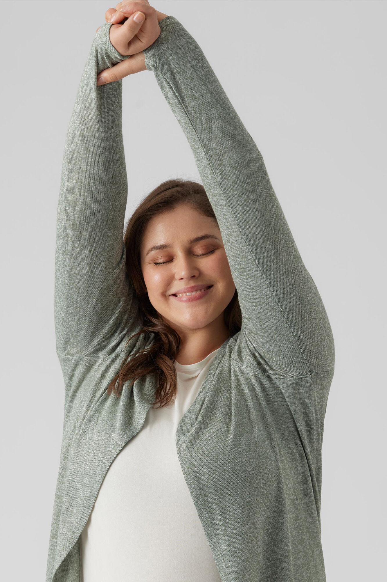 Cardigã básico de tricô plus size - Verde