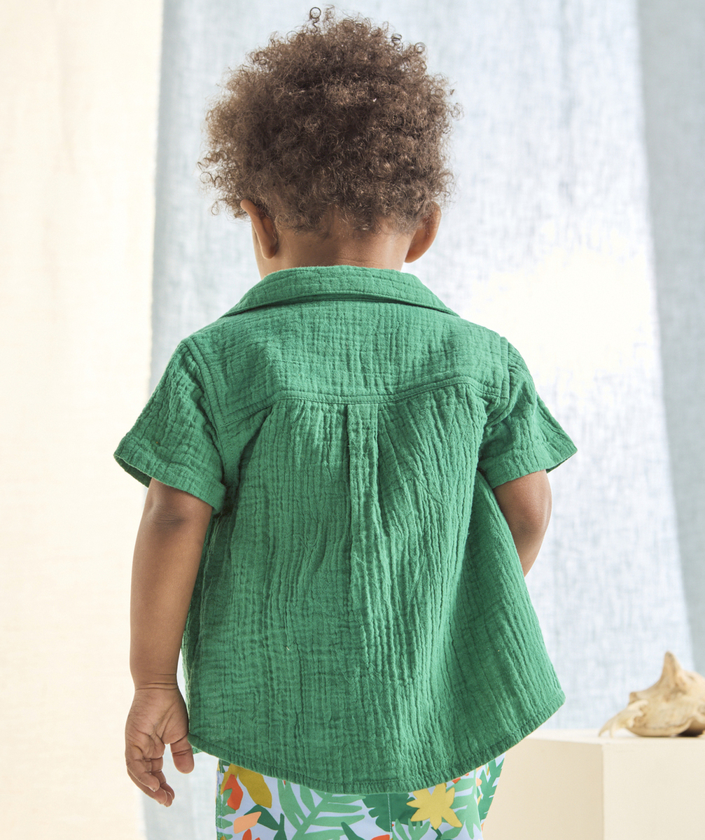 chemise manches courtes bébé garçon en gaze de coton vert