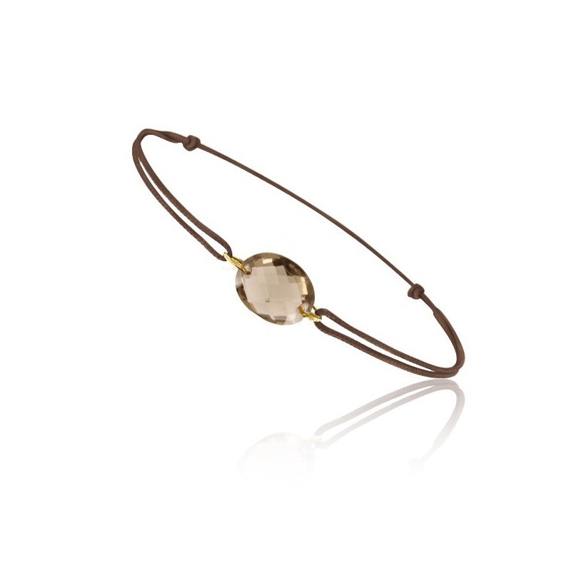 Bracelet avec quartz fumé et cordon marron - Be Jewels