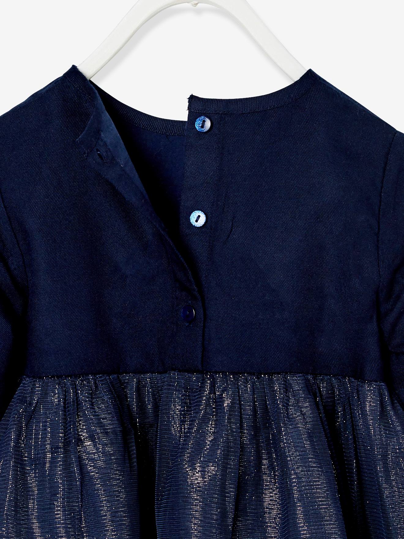 Vestido de festa azul escuro liso com brilho para bebê