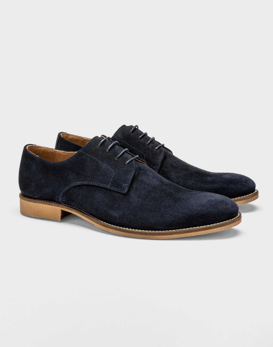 Derby cuir suédé bleu denim 
