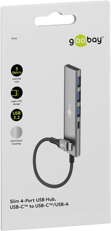 Slim 4-Port USB-C Multiport Adapter HUB mit 3x USB 3.2 / 1x USB-C 5 Gbit/s (76562) - Hellgrau