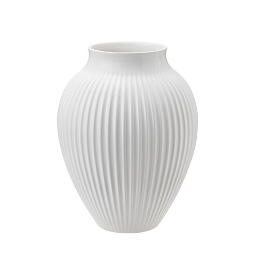 Knabstrup Riflet Vase, Hvid, H20 cm