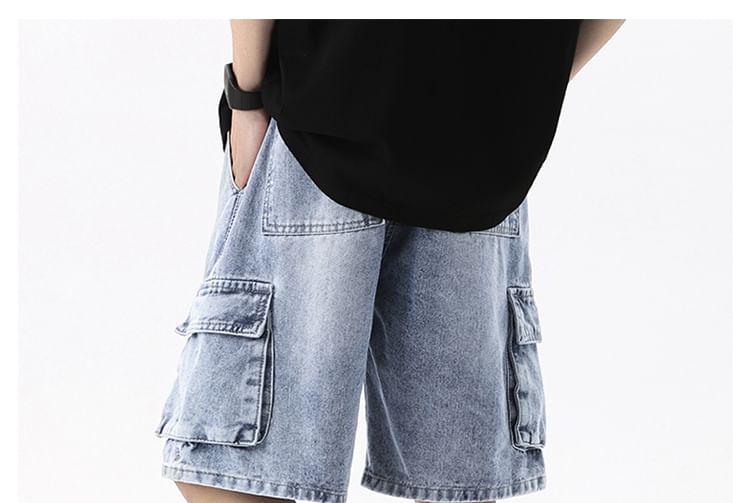 AXEN - Gewassen cargo denim shorts met trekkoordtaille