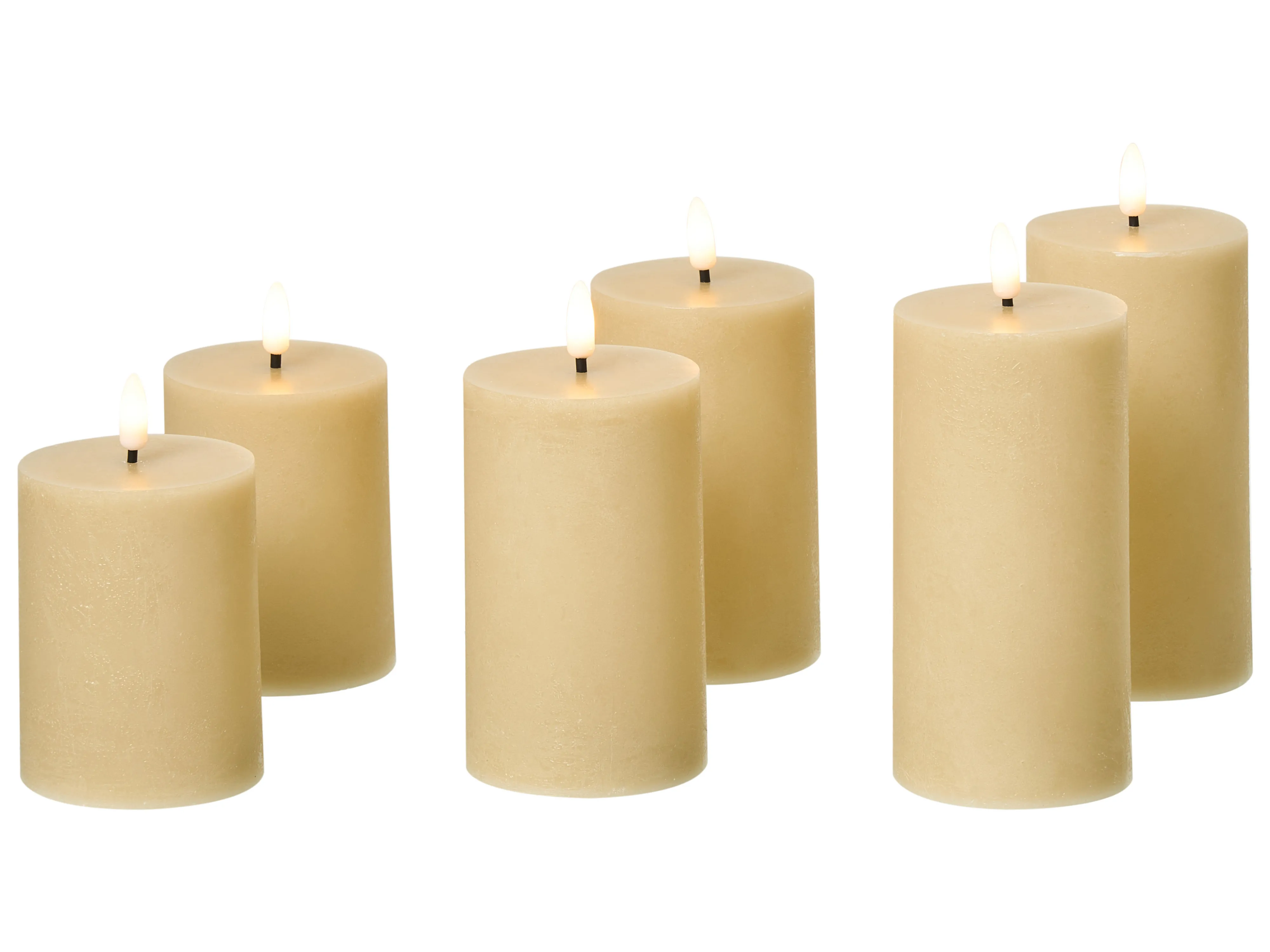 Set van 6 LED kaarsen BRAISE 10/13/15 cm Beige