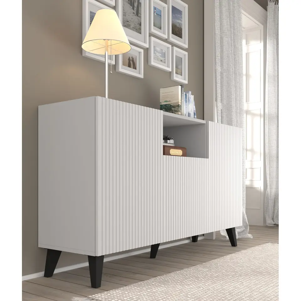 Dressoir Ravenna PB 150 2D1DM wit mat gefreesde fronten zwart poten