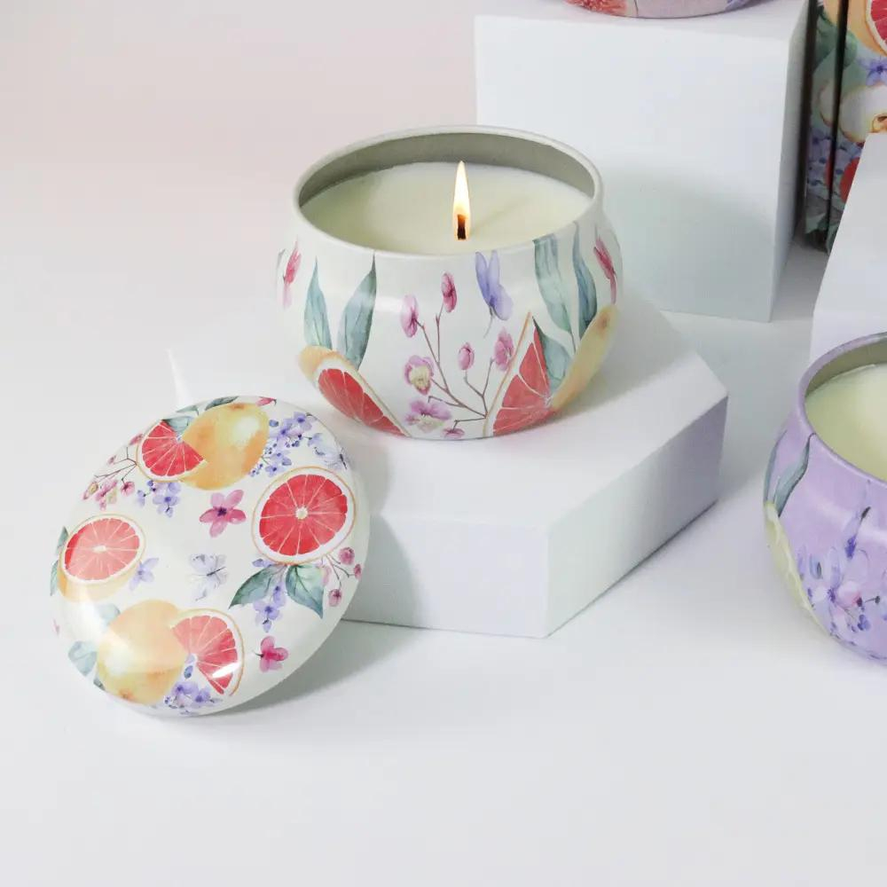 (4er Set) Duft Kerzen Aromatherapie Sojawachs Kerzen Geschenk Set im Floralen Design - Rose / Jasmin