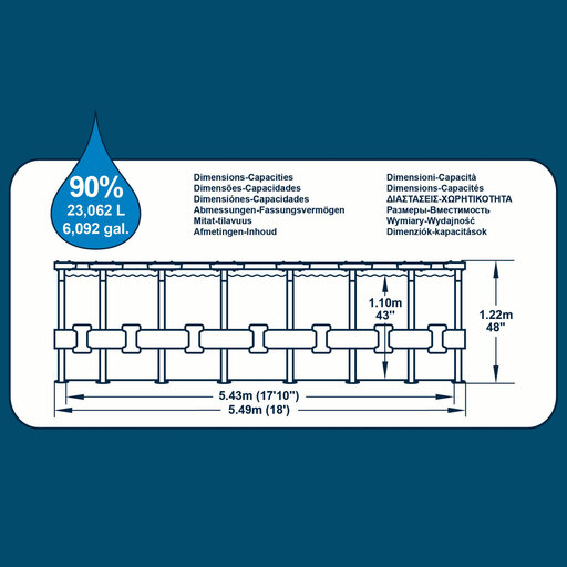 Piscina Bestway Power Steel Tubular Acima do Solo, Design de Madeira, 549x122 cm