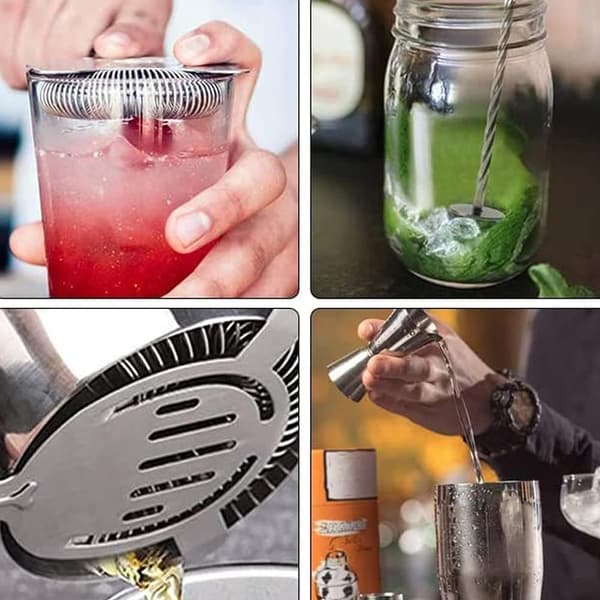Cocktail Shaker Sett - Rustfritt Stål Sølv 5 Deler