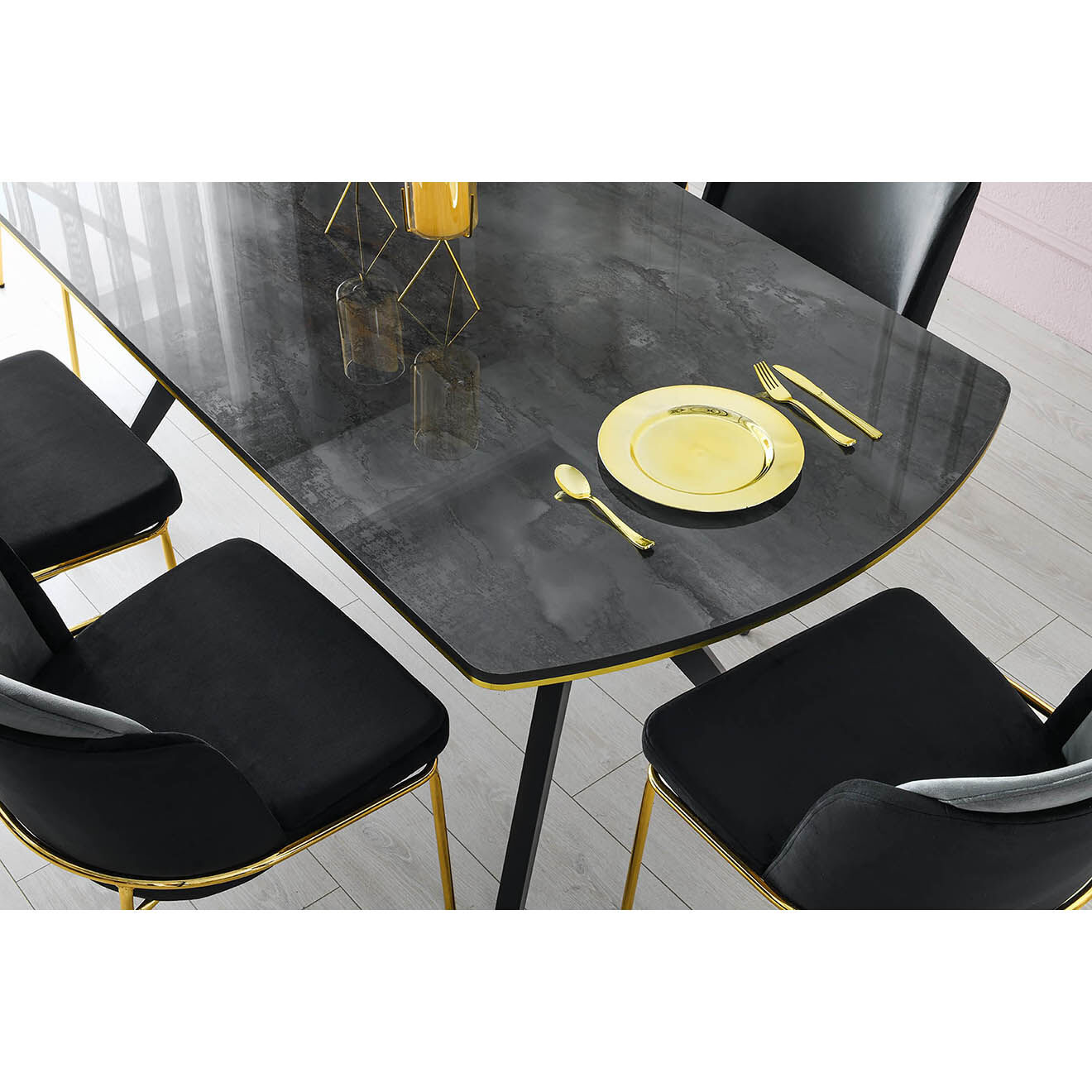 Wooden Art Table à manger ikon 1001 gris/noir - 180x77x90 cm