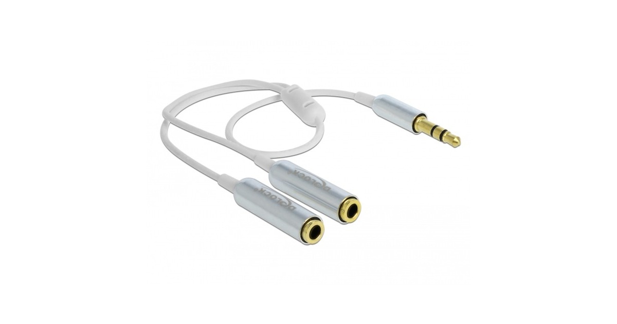 DeLOCKCable audio splitter stereo jack male 3.5mm > 2x stereo jack female splitterkabel  (Wit/zilver)