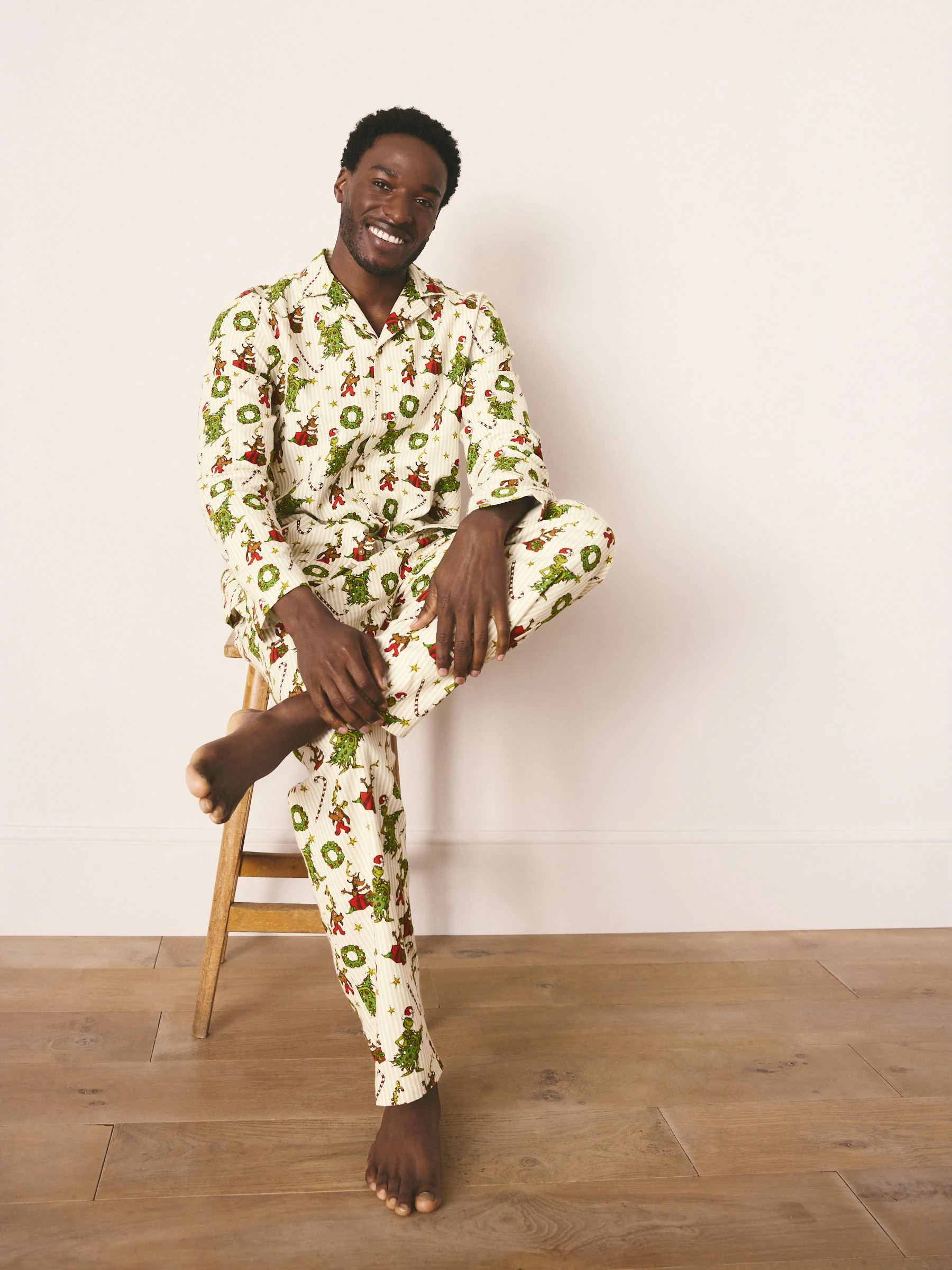 Crème - Grinch Bijpassende Familie Kerstmis Pyjama's met Knoopsluiting