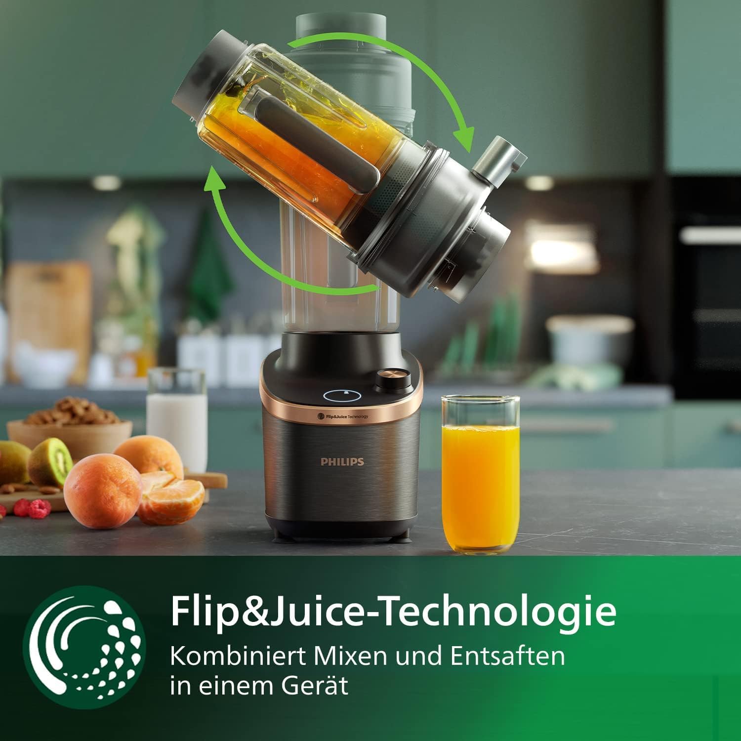 Philips Flip&Juice Hochleistungsmixer 7000 Serie mit Entsaftermodul, Flip&Juice-Technologie, ProBlend Ultra-Technologie, HomeID App, 8 Schnellauswahlprogramme, Schnellreinigungsfunktion (HR3770/10)