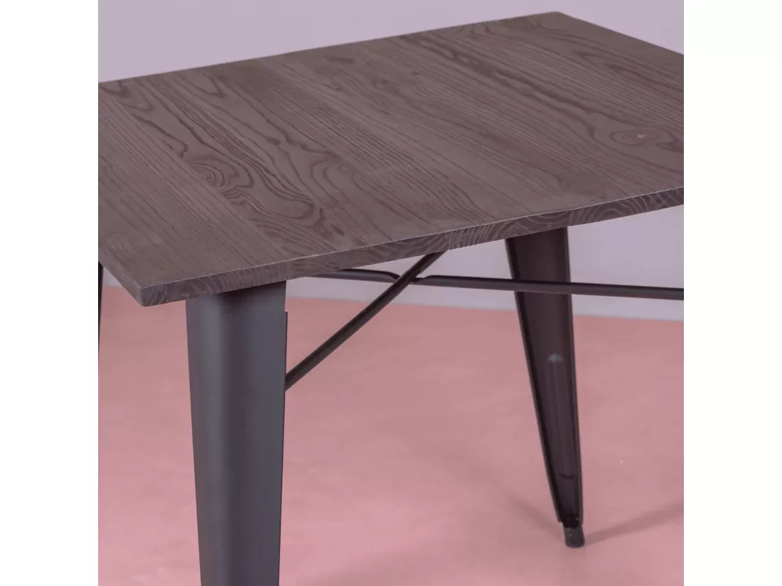 Table industrielle en acier noir et bois foncé - Bistro - Noir