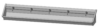 Intersan Sanilav muurwastrog m. muurkraan m. 1/2 draaiknop boven 300cm 5-personen RVS