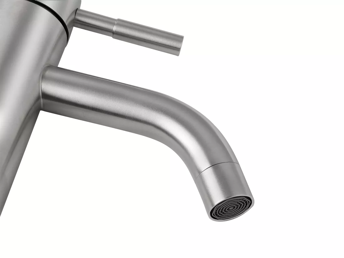 Robinet mitigeur mécanique arrondi en inox - Coloris nickel brossé - H29,6 cm - SALAVAN