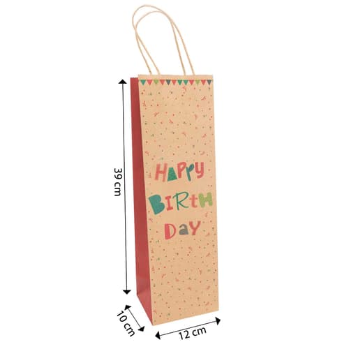 Idena Flaschentasche Happy Birthday  braun/rot/grün 12x10x39cm