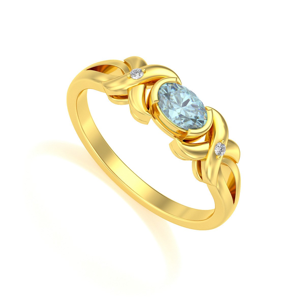 Bague ADEN Or 585 Jaune Aigue-Marine et diamants 1.966grs