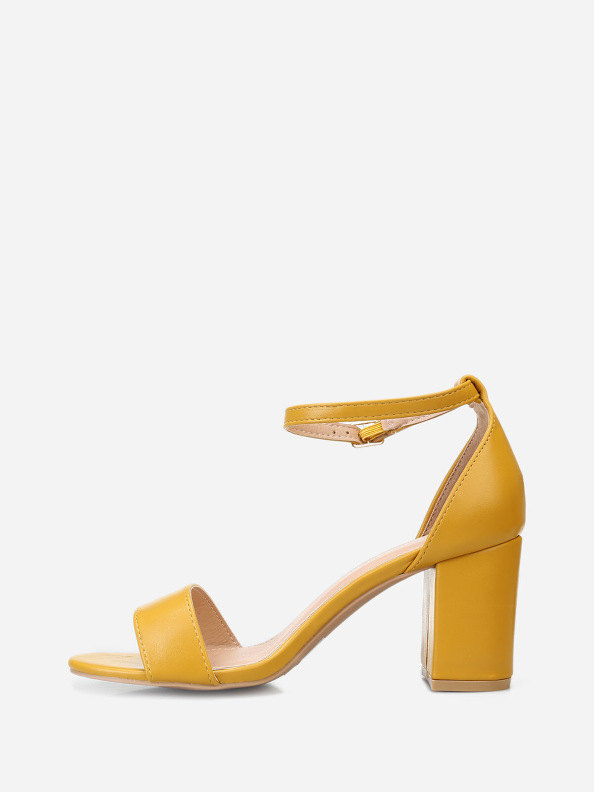 Sandales en simili à talon carré- Jaune