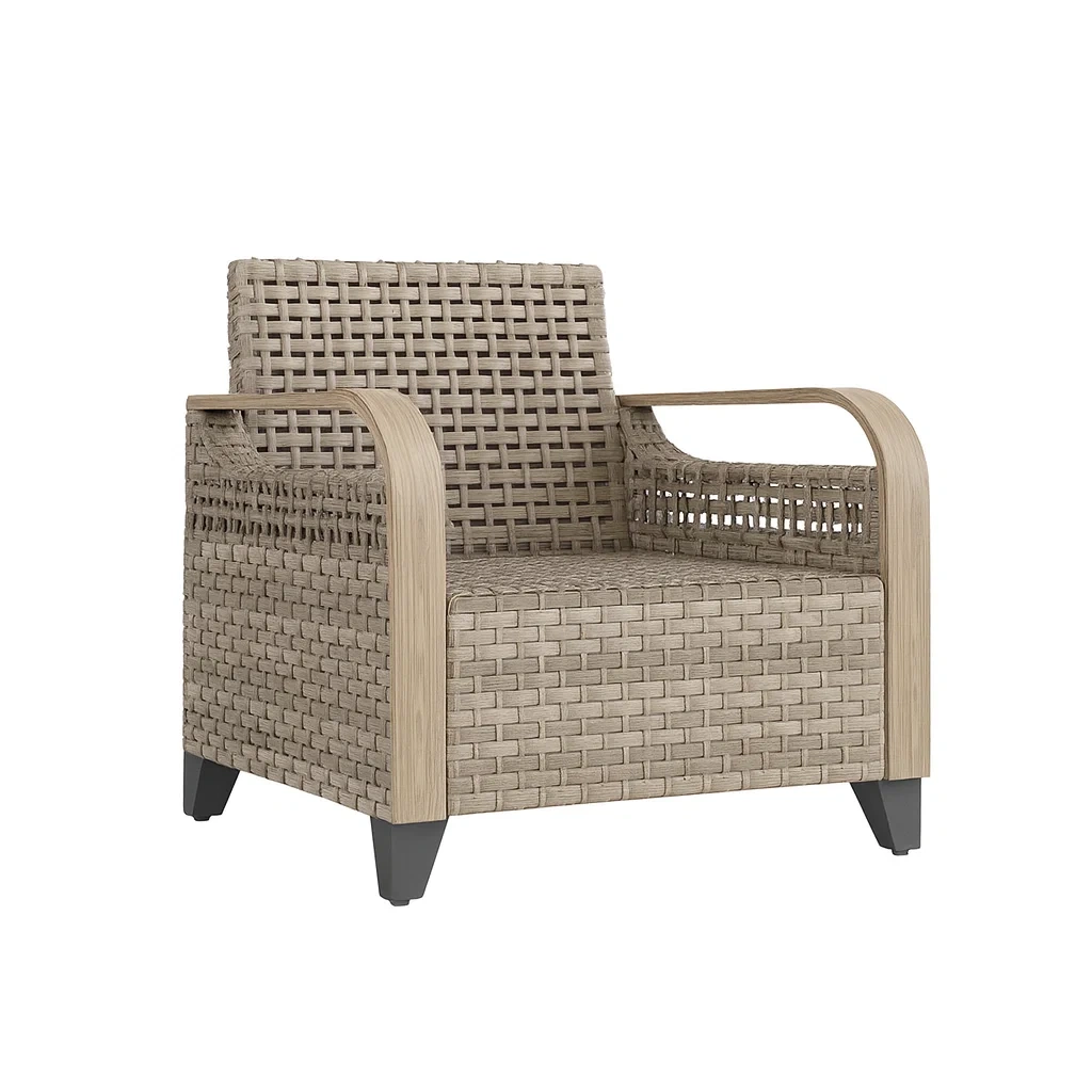 Fauteuil en résine tressée beige avec cadre en aluminium pour extérieur