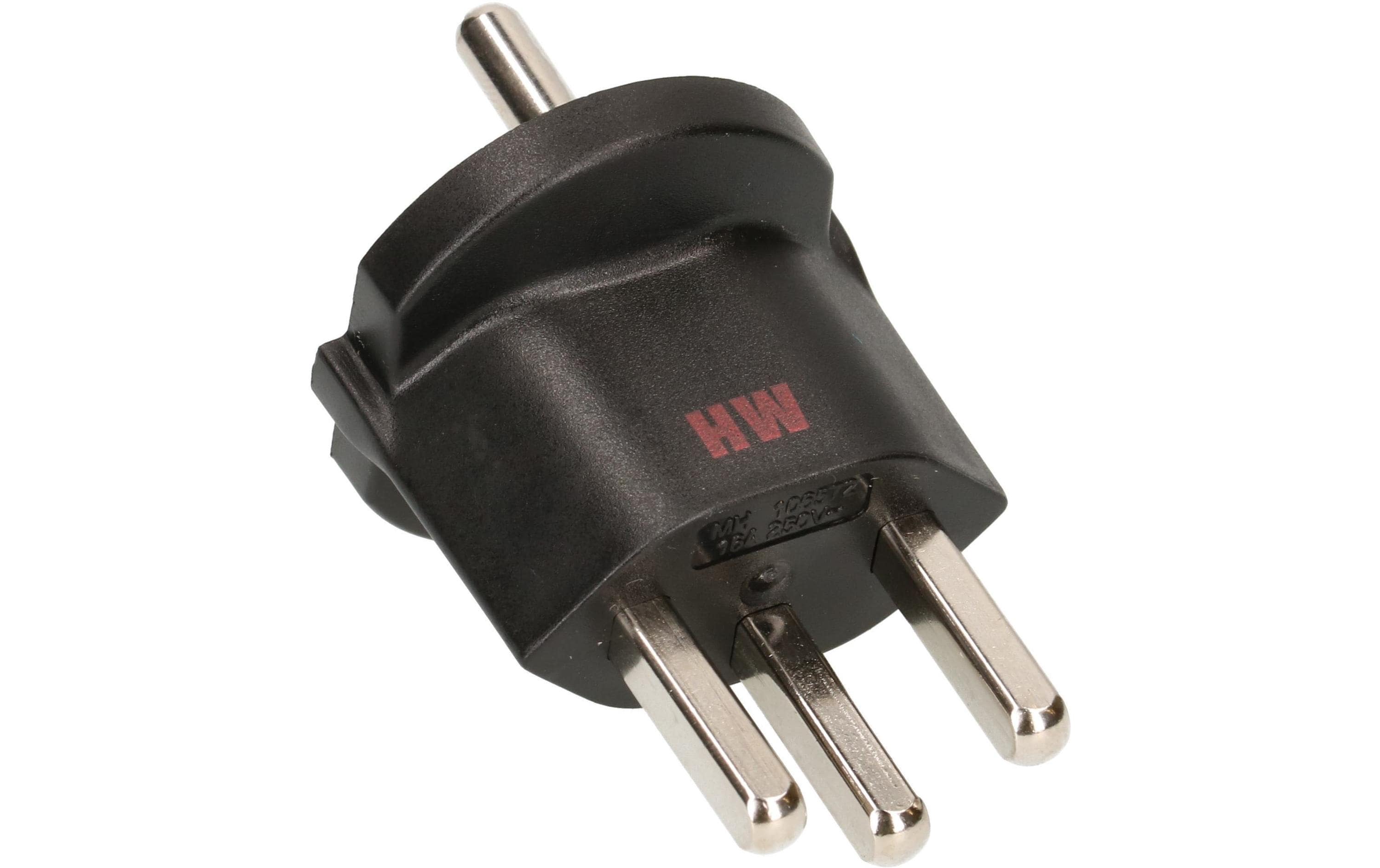 Fixadapter Schuko – Typ 23 SchwarzDeutsch Schuko auf Schweiz T23, 3-polig