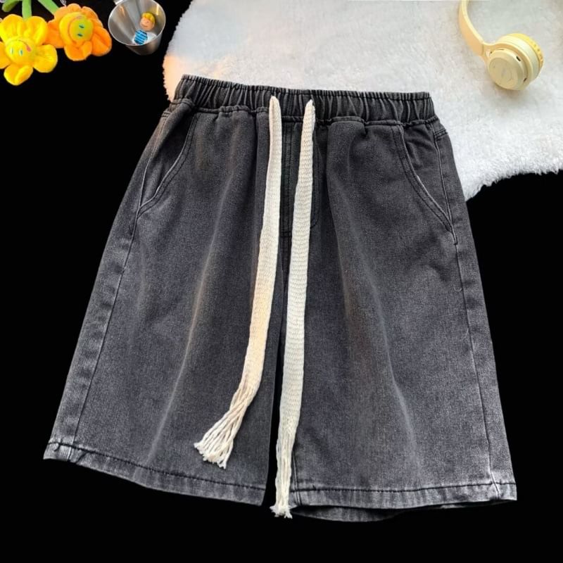 Acrius - Gewassen denim shorts met trekkoordtaille