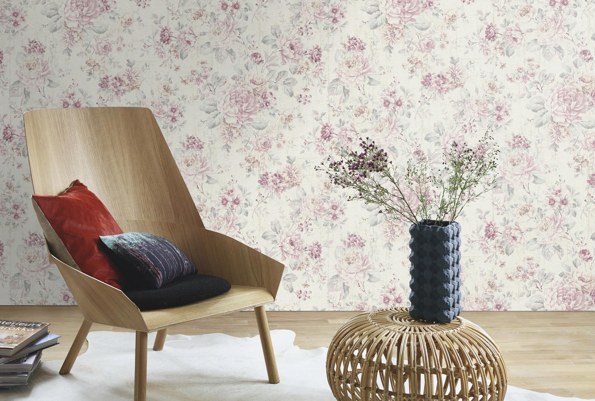 Vliestapete SOUVENIR - rosa-creme - Rosen - 10 Meter