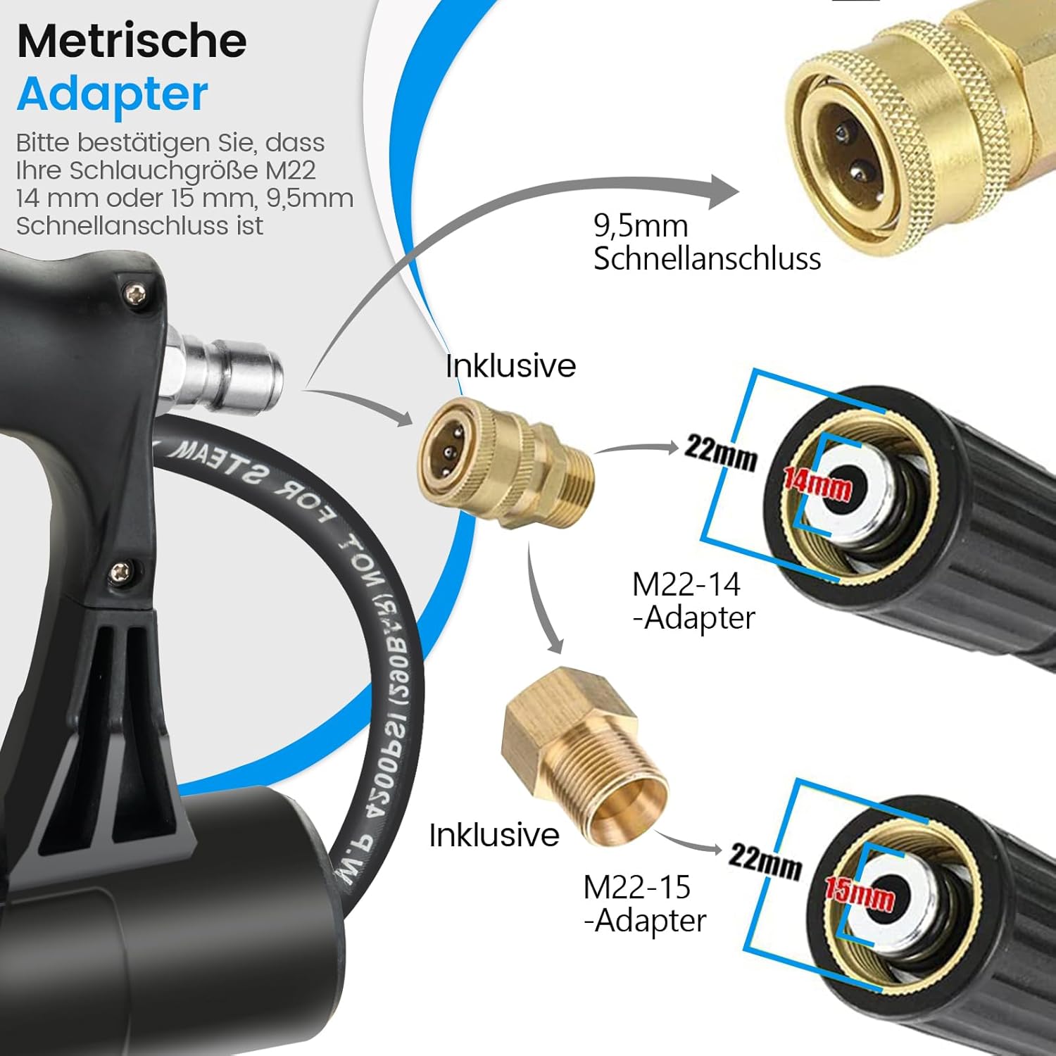 COSTWAY Teleskopstab für Hochdruckreiniger 550 cm, Verlängerungsstab Set mit 5 Sprühdüsen & 2 Adaptern & Kupplung & Stützgurt, Teleskop-Hochdruckreiniger für Dachrinnen, Untersichten, Wände