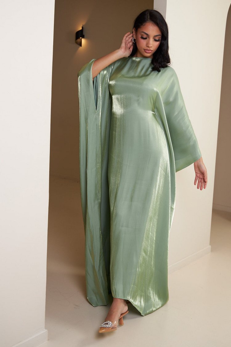 Robe manches chauves-souris pailletée verte