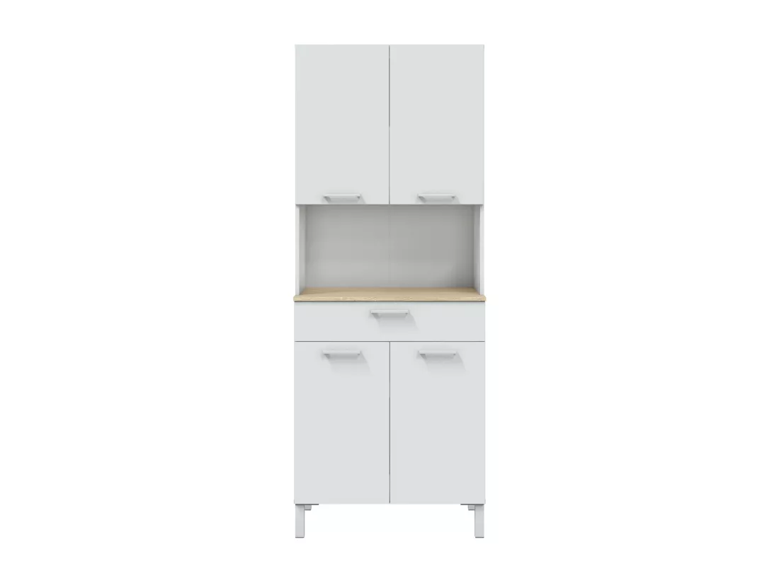 Buffet meuble cuisine 4 portes + tiroir coloris blanc artic / chêne canadien - Hauteur 186 cm x Longueur 72 cm x Profondeur 40 cm