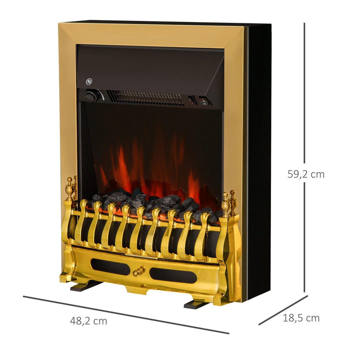 HOMCOM Elektrische haard, vlameffect, 1000/2000W, 48,2 x 18,5 x 59,2 cm, metaal en kunststof, goud
