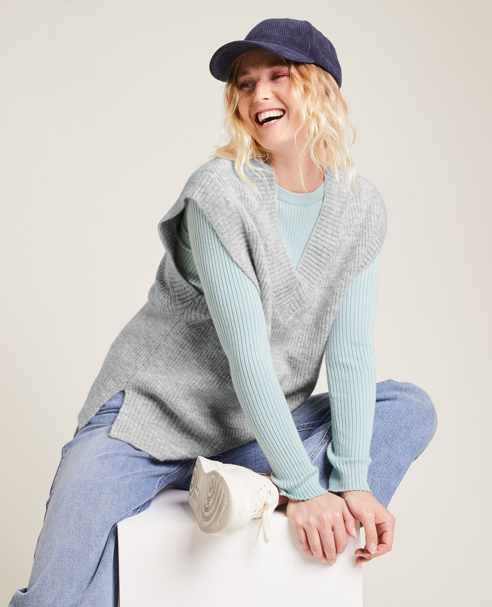 Pull sans manches oversize - Gris chiné