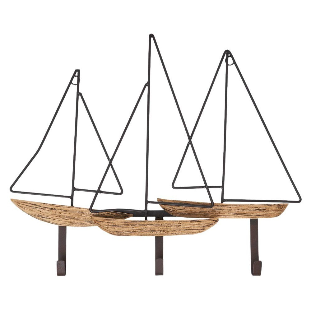 Portemanteau en métal et bois voiliers 51 x 42 cm