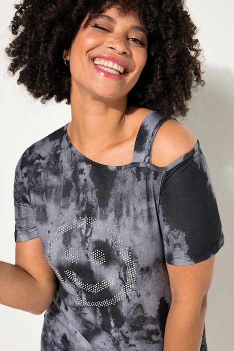 T-Shirt, Straight Fit, Batikprint, Schulter CutOut