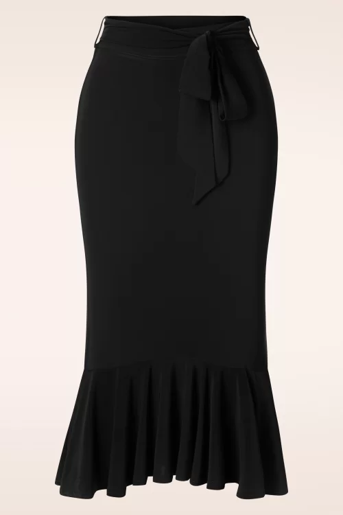 Vintage Chic for Topvintage Naomi Ruffle pencil rok in zwart