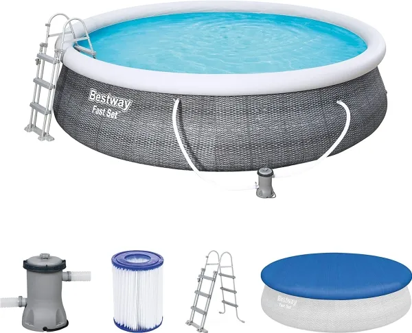 Bestway 57372, 12362 L, Oppustelig pool, Voksen & barn, Stige, Grå, 38,8 kg