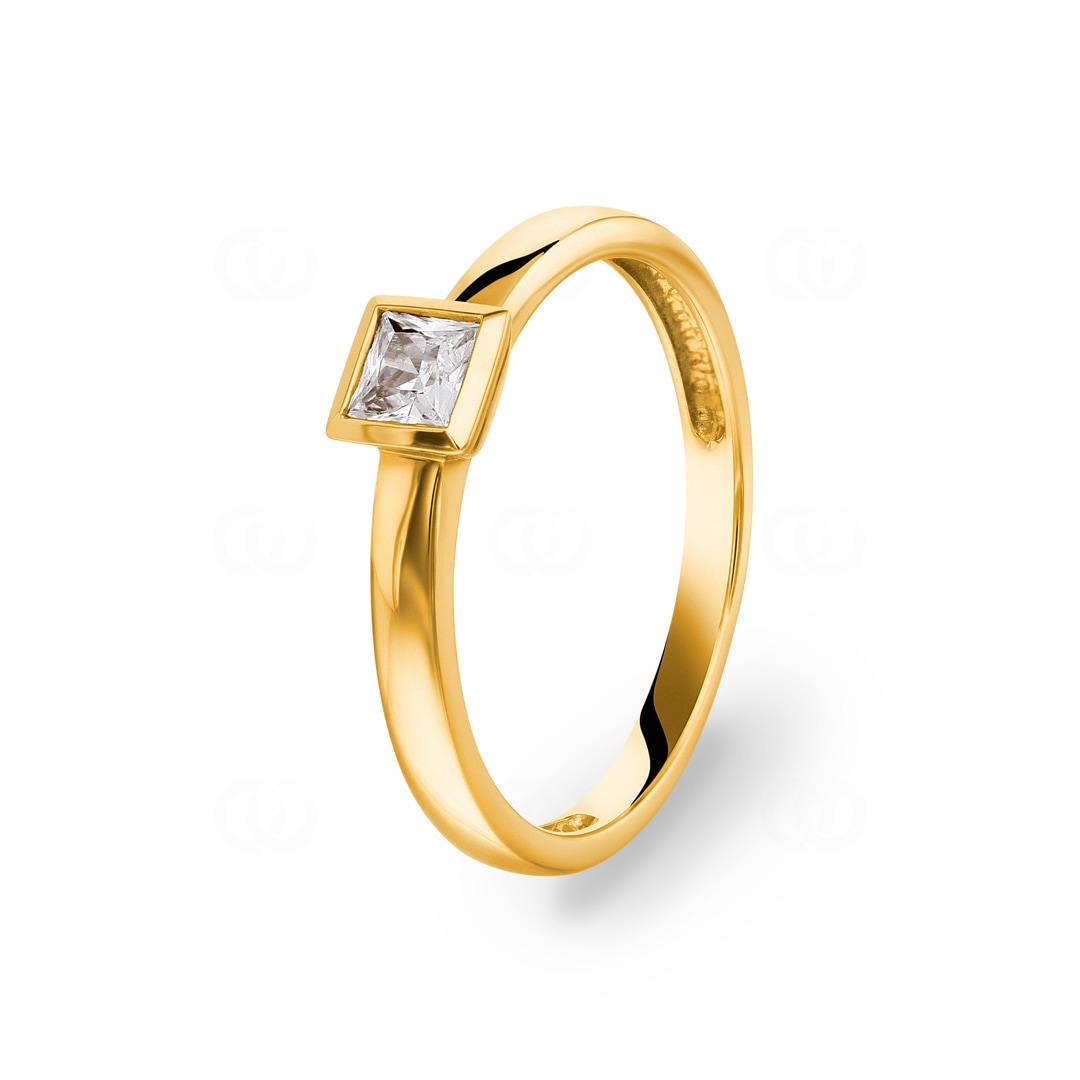 Solitärring 750/18 K Gelbgold mit Zirkonia carrée Ø 54
