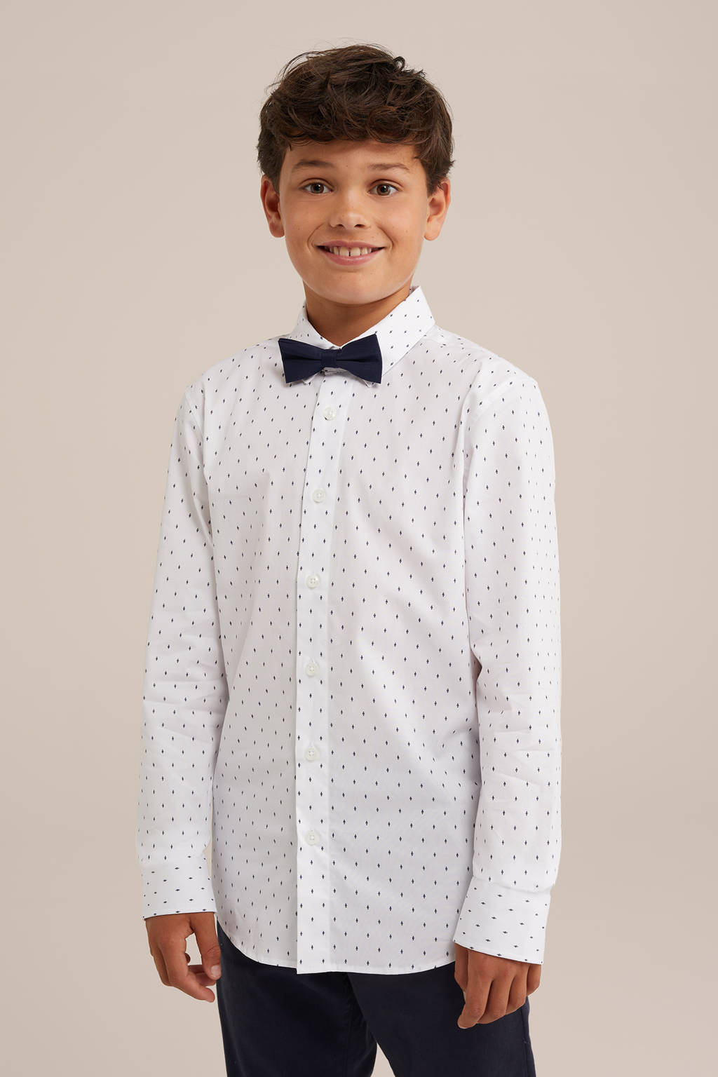 overhemd met strik - wit/donkerblauw