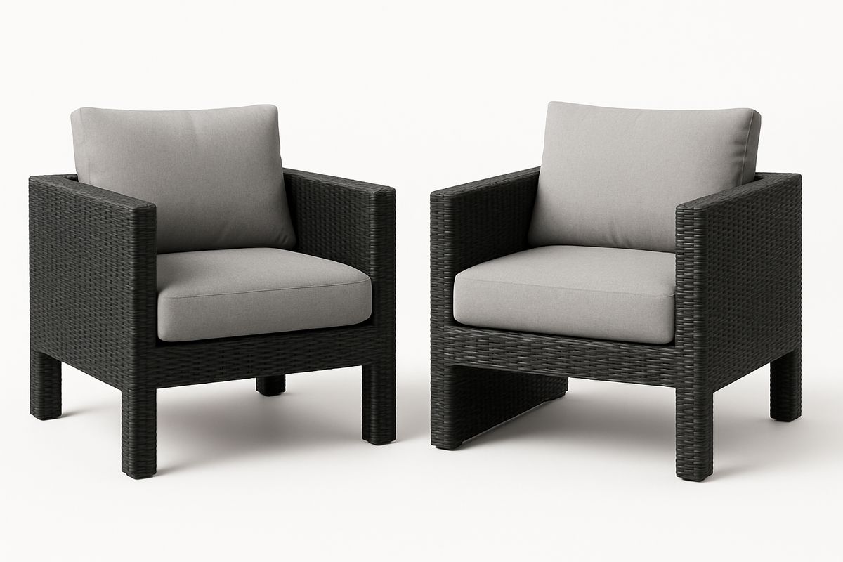 2er Set Gartenstuhl Rattan Kunststoff Schwarz/Grau