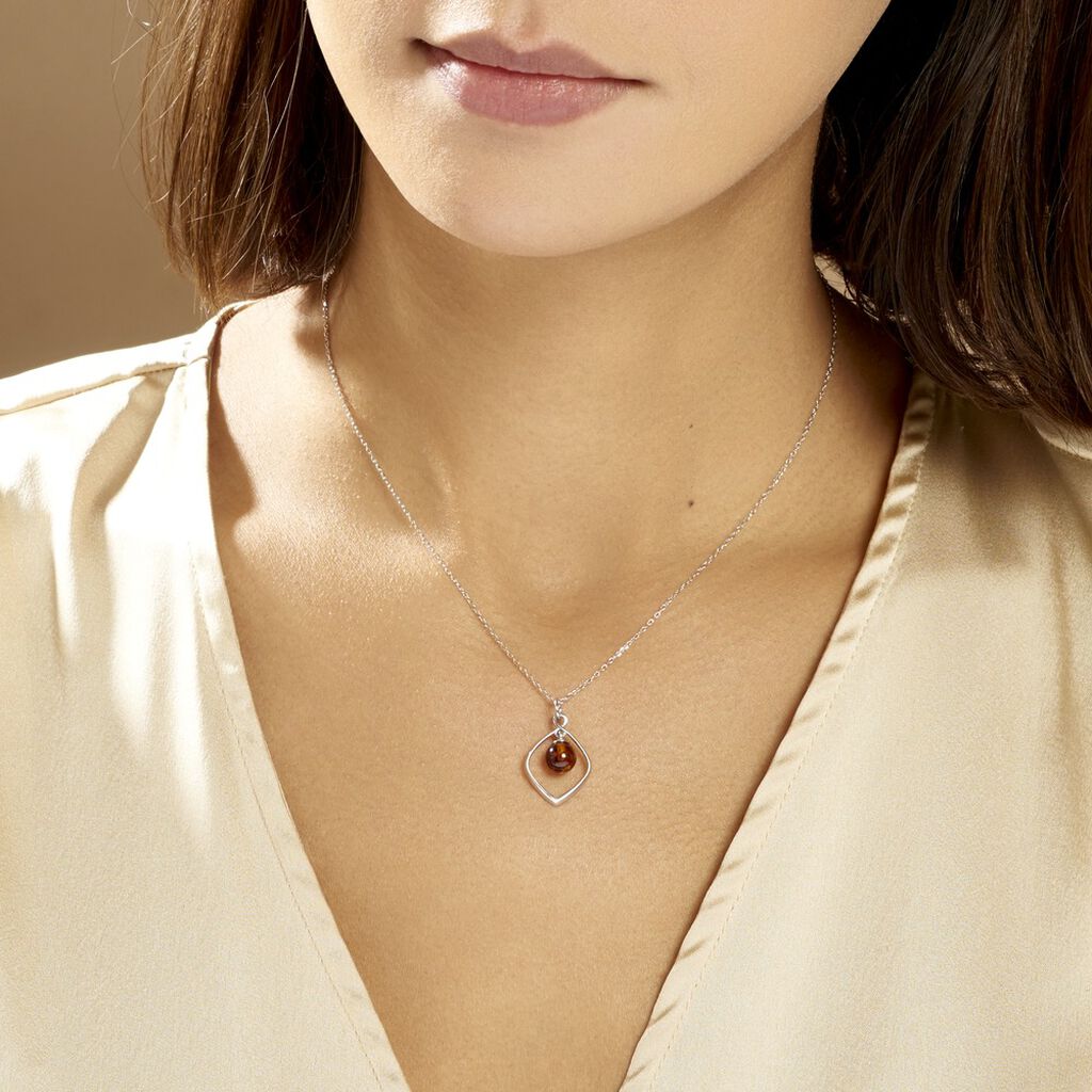 Collier Iva Argent Blanc Ambre