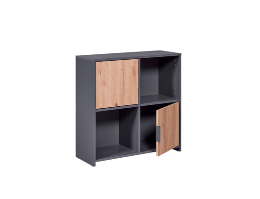 TERRE DE NUIT - Etagère 4 cases en bois avec 2 portes battantes anthracite