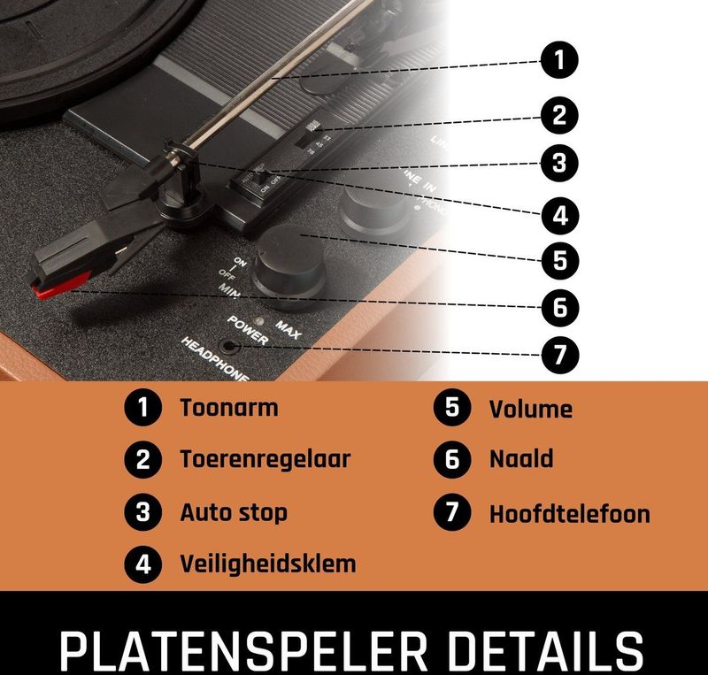 Classic Phono TT-10 - Platenspeler met 2 ingebouwde speakers - Bruin
