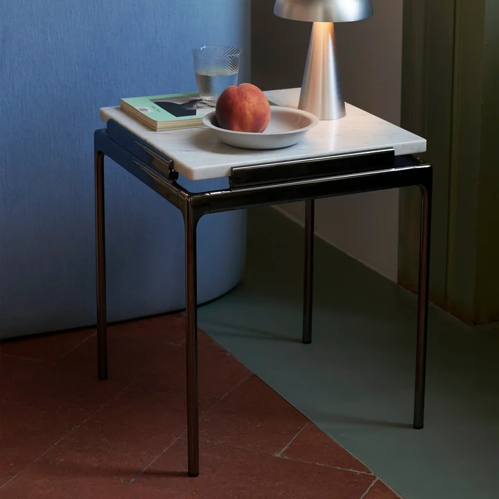 &Tradition - Sett Side Table LN11, Gussglas geräuchert / Chrom dunkel