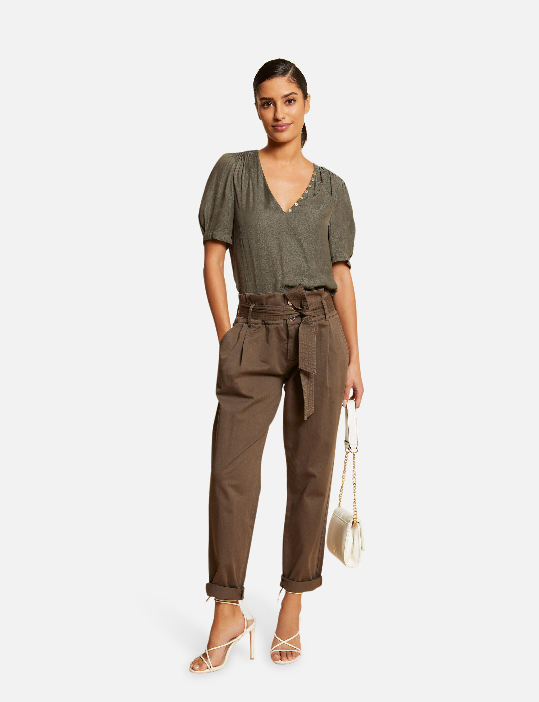 Blouse manches courtes imprimée vert kaki femme - vert_kaki