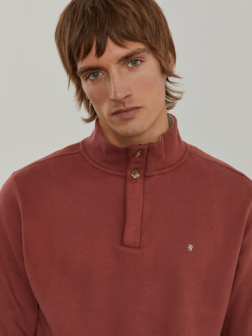 Sweater de algodão com botões e meio fecho