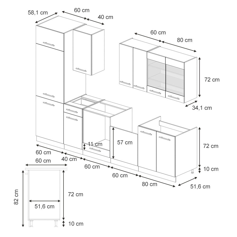 Vicco Küchenzeile Fame-Line Weiß Dunkelblau Hochglanz 300 cm mit Arbeitsplatte Weiß-Marmor