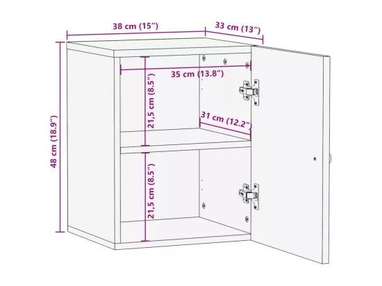 Armoire de salle de bain murale 38x33x48cm bois massif manguier