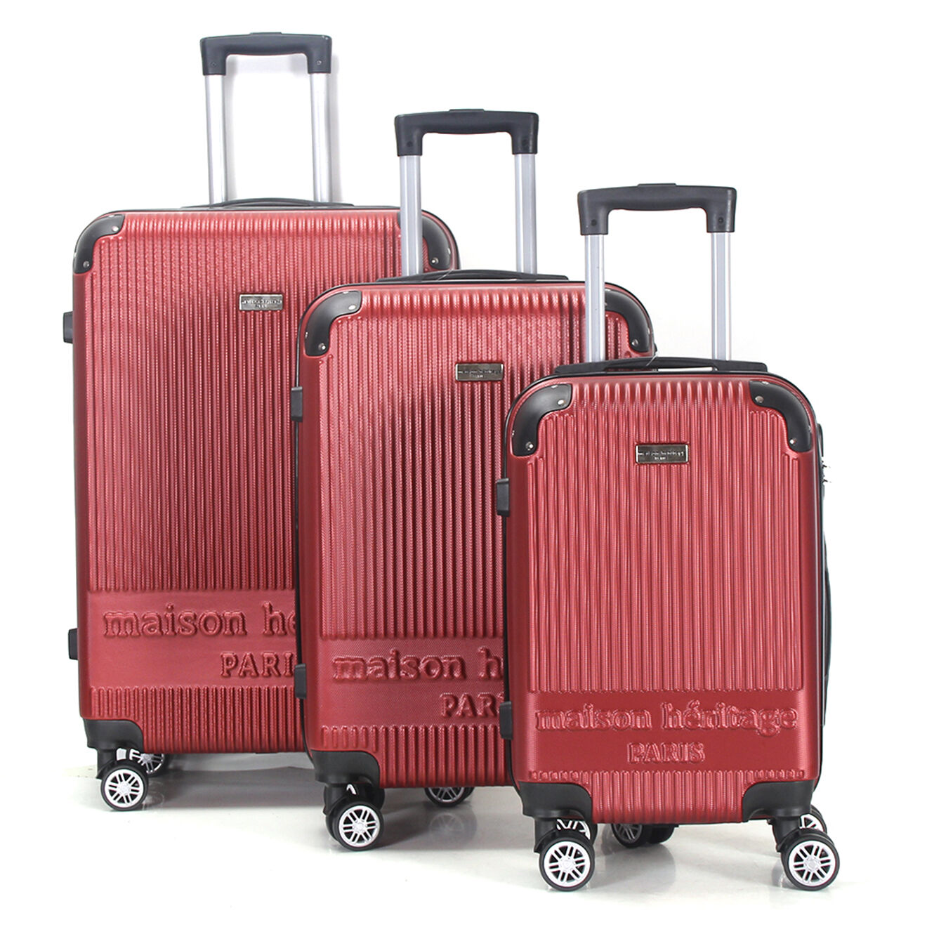 Maison Héritage 3 Valises 4 roues doubles Dauphine 50/60/70 cm rouge bordeaux