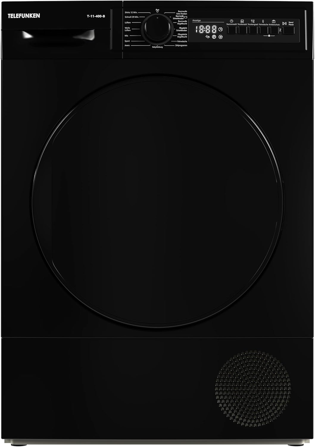 Telefunken T-11-400-B Kondenstrockner / 7kg Trockner mit 15 Programmen, Startzeitvorwahl, Knitterschutz & reversierenden Trommelbewegungen, schwarz