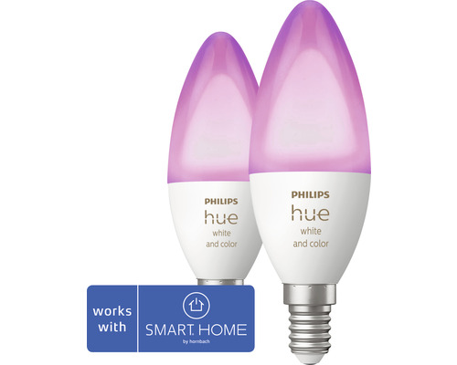 Philips Hue Kaarslamp White & Color Ambiance Dimbaar Wit E14/4W 320 lm Warm Wit - Daglicht Wit 2-pack - Compatibel met SMART HOME van Hornbach